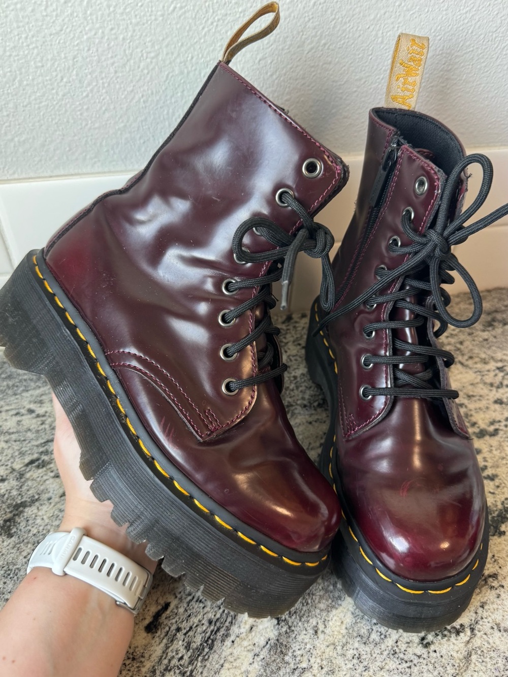 Dr. Martens Platform Lace-Up Boots Burgundy with Black Soles